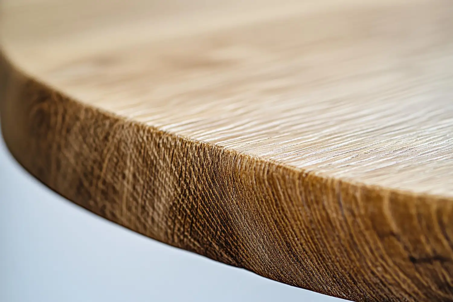 Solid oak table top edge with an eased arris, one of the six table top edge profiles